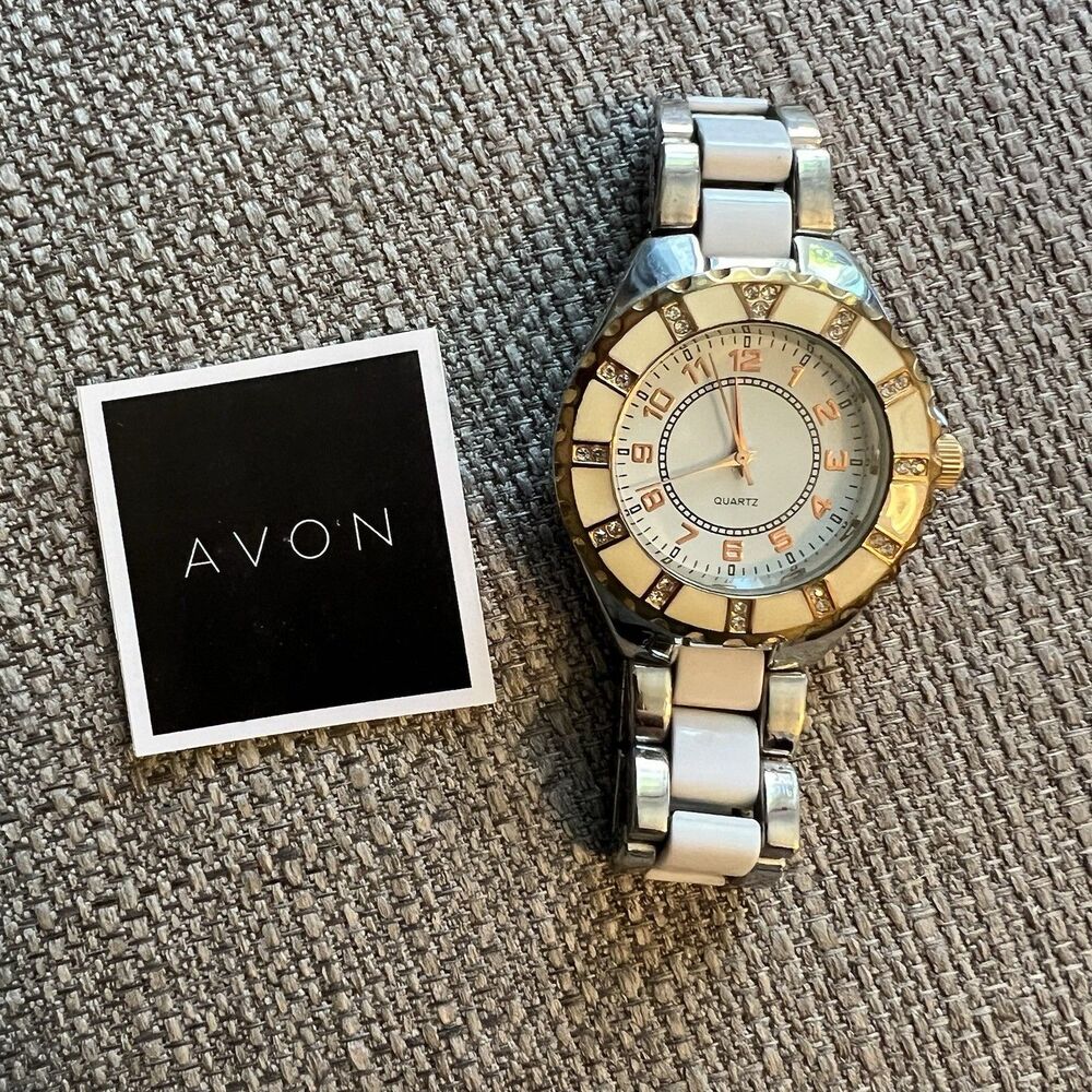 Vintage Unisex Avon Quartz Watch Japan Stainless Steel White with Copper Numbers